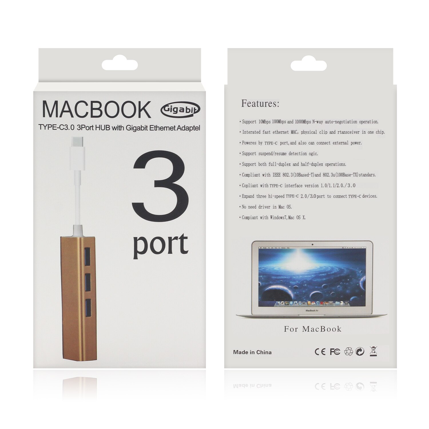 Usb c ethernet-adapter met 3 usb 3.0- hubs voor macbook pro pc, goojodoq usb type c-hub gigabit ethernet  rj45 lan usb c-hub