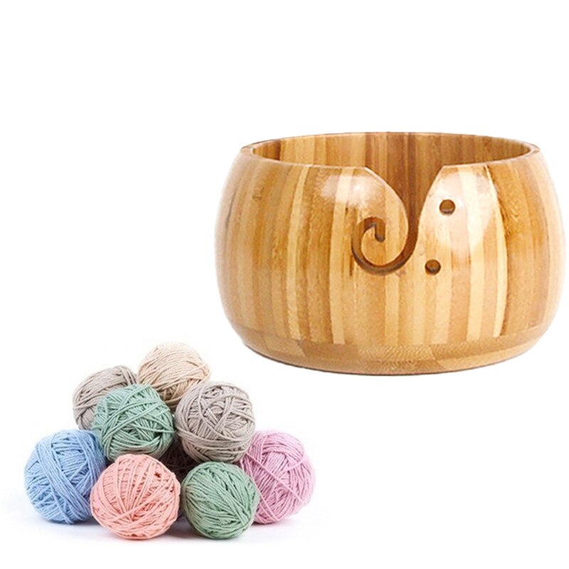 Dustproof Natural Wooden Wool Yarn Storage Bowl Crochet Knitting Needle Storage Holder Knitting Supplies Organizer