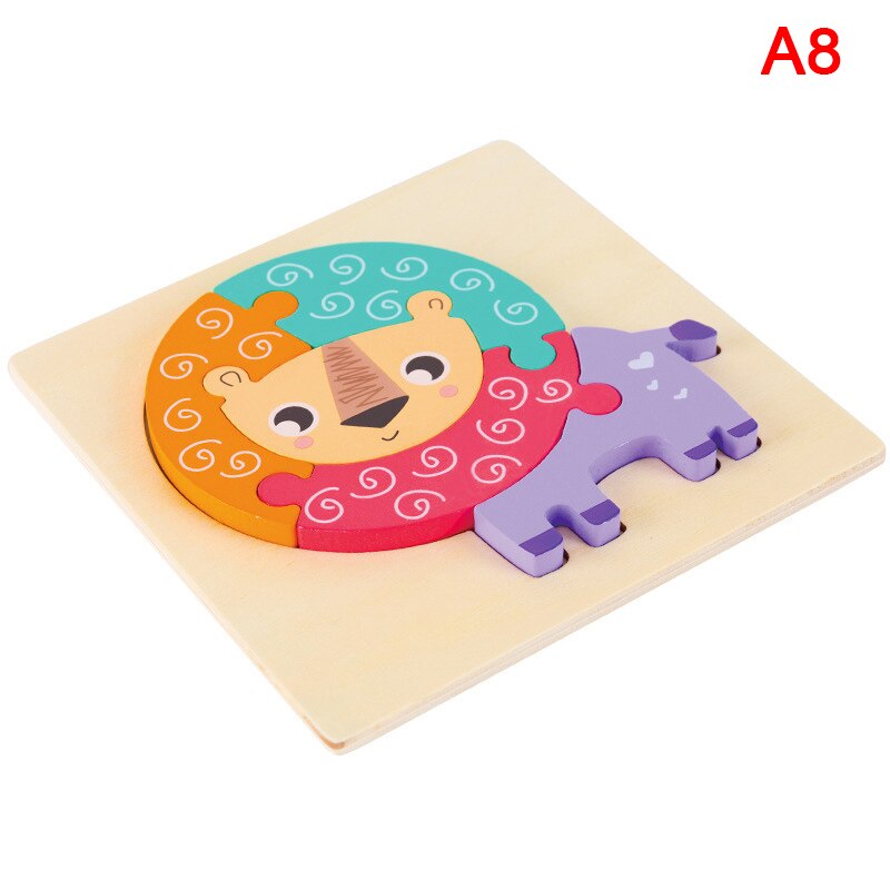 Baby 3D Wooden Puzzle Educational Toys Kids Cartoon Animal Intelligence Puzzles: A8