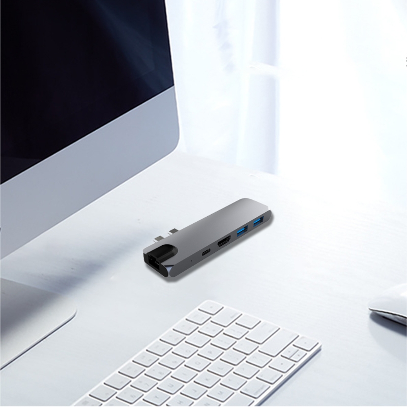 G32B USB 3,0 Hub Dual Typ C USB-C Dock 4K HDMI-Compat Gigabit Lan für macbookPro Luft