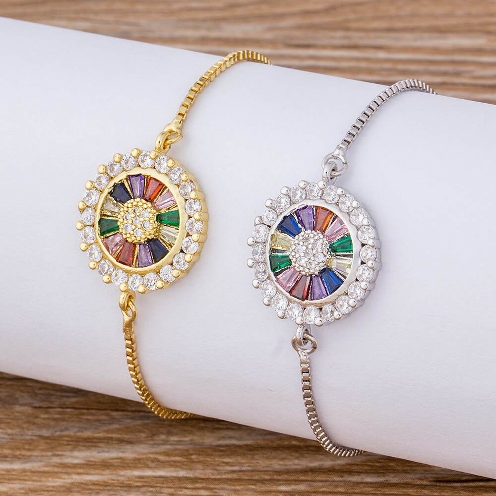 Caldo di Vendita di Rame CZ Catena Regolabile Bracciale In Oro/Argento di Modo di Colore Arcobaleno Gioielli Per Le Donne Ragazze Best Festa di Compleanno regalo