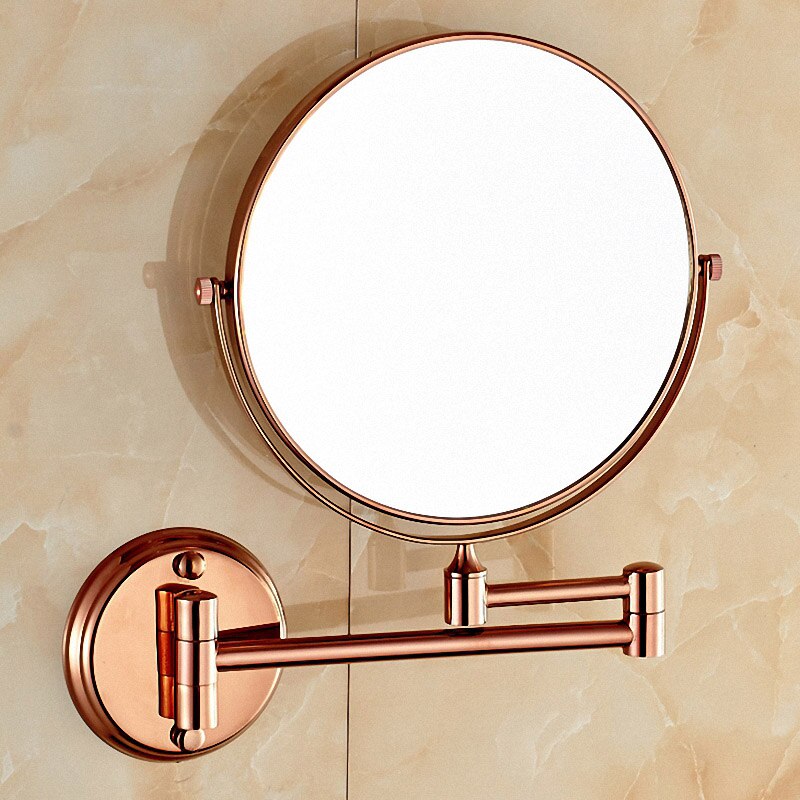 Bathroom Magnifying Makeup Mirror, Double-Sided 1X/3X, Extendable Folding Arm, Wall Mounted Vanity Round Mirrors, Solid Brass: Rose Gold