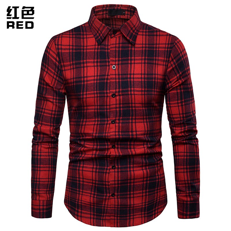 Geruit overhemd herfst lente rood geruit overhemd overhemd met lange mouwen zakelijk programmeur chemise heren heren geruite overhemden: Rood / S