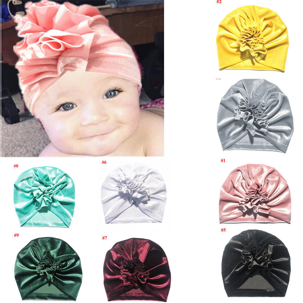 Nette Baby Mädchen Jungen Bogen Turban Hut Kleinkind Kinder Kopf Wrap Pleuche Stirnband Kappe 11 Farben Ein Stück