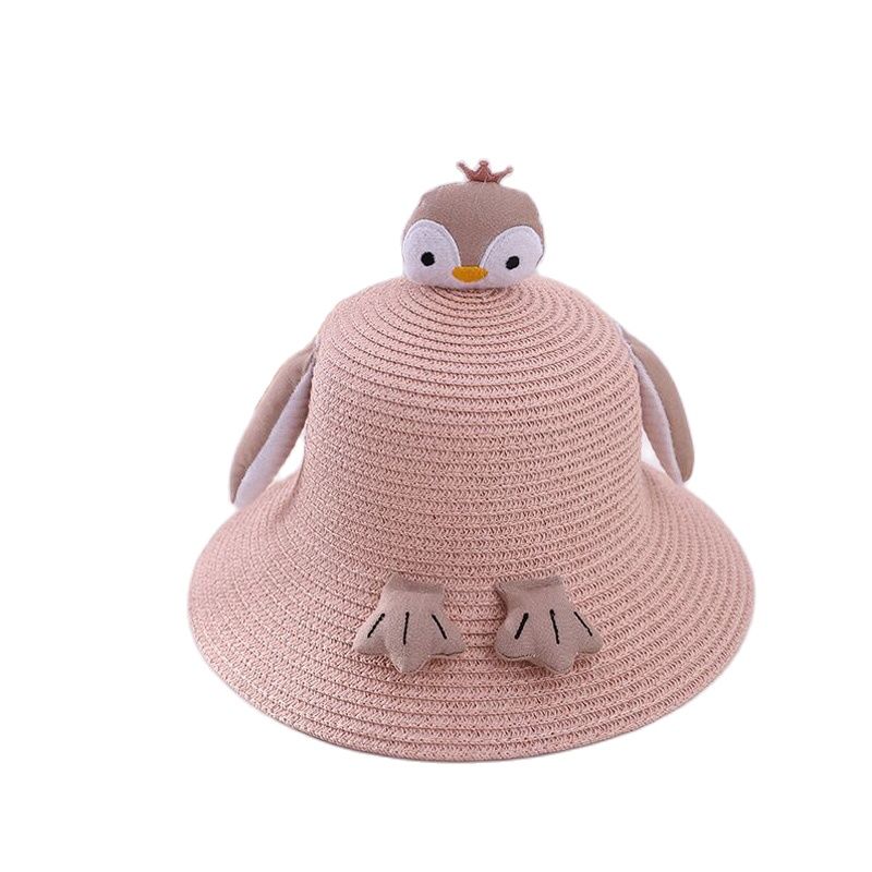 Xeongkvi Europa Amerika Cartoon Pinguïn Kinderen Zonnehoed Lente Zomer Strand Brede Rand Kid Stro Hoeden Voor Jongen Meisje