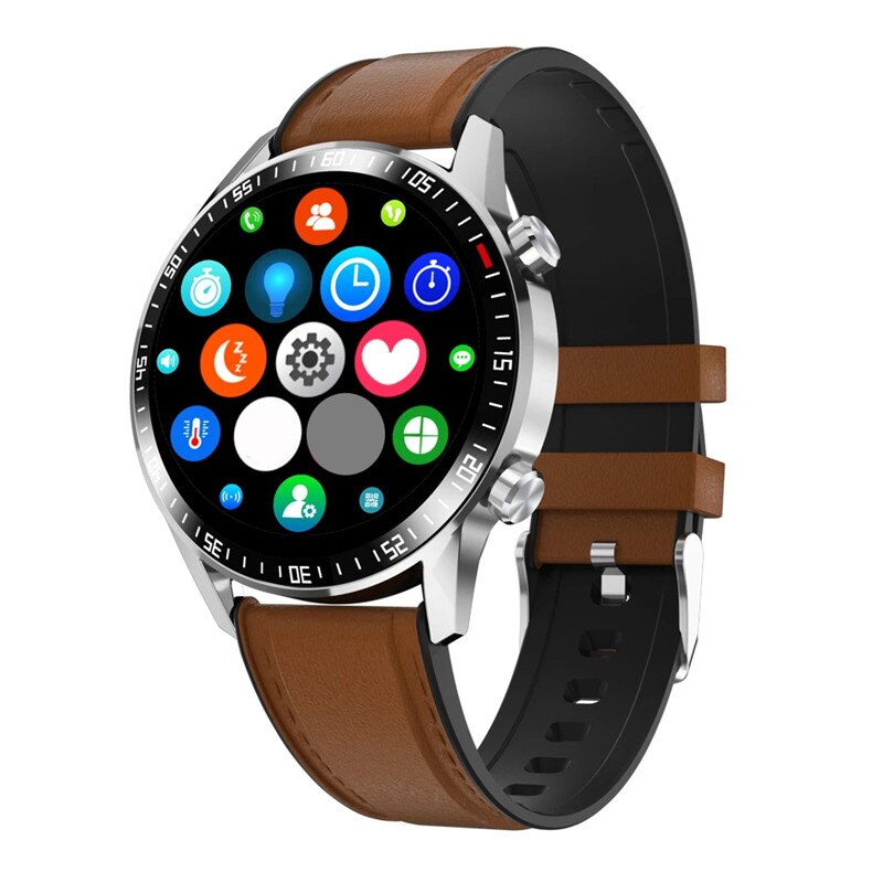 Q88 montre intelligente Bluetooth appel 46MM plein rond moniteur de fréquence cardiaque cadran réponse Sport Fitness hommes Smartwatch: Brown Leather