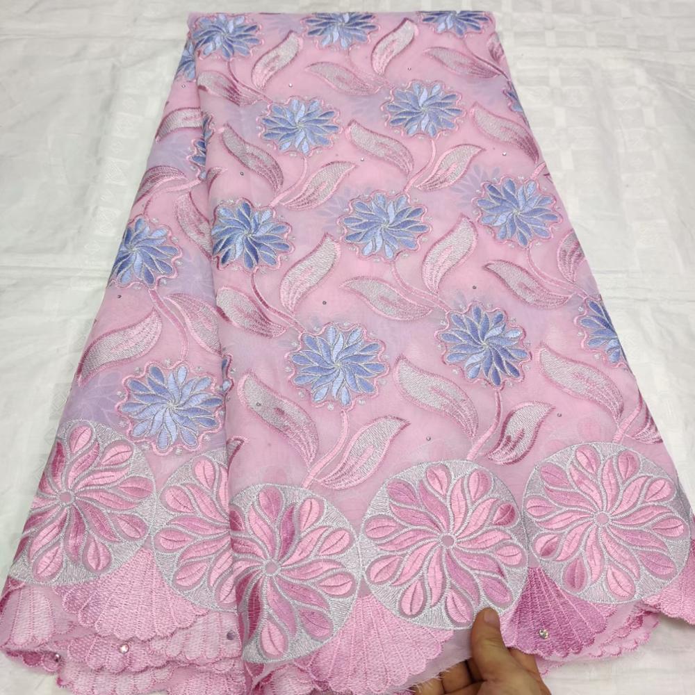 5 yard cotton lace fabric latest heavy beaded embroidery African cotton fabrics Swiss voile lace popular Dubai style