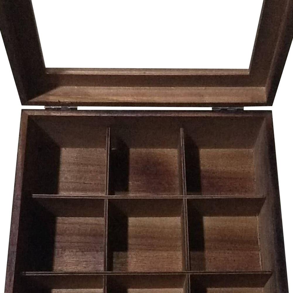Wooden Tea Box 9-Compartment Organizer Storage Case Tea Coffee Dried Flowers Protect Storage Boxes