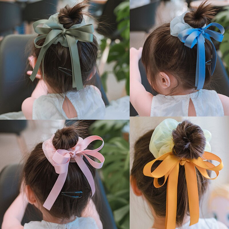 Large Ribbon Bowknot Hair Scruchies Girls Streamer Ponytail Holder Kids Flower Elastic Hair Bands Hair Ring Sweet Accessories