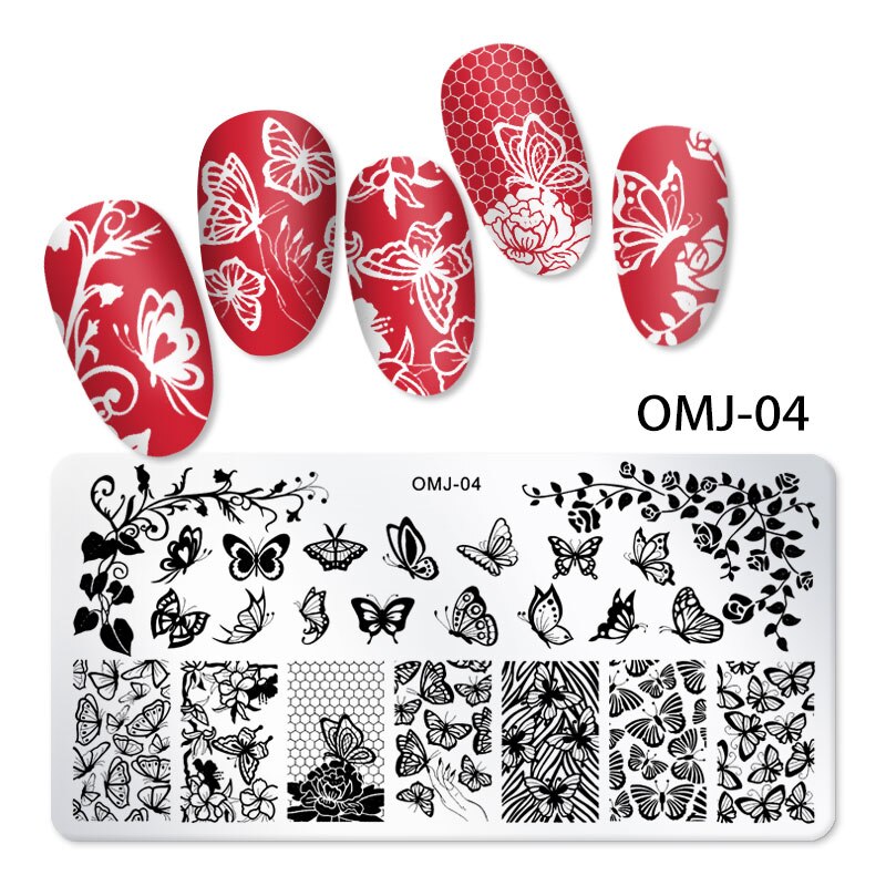 1Pc Nail Art estampage modèle plaque papillon géométrique en acier inoxydable transfert pochoirs ongles modèle bricolage polonais imprimer Image: OMJ-04