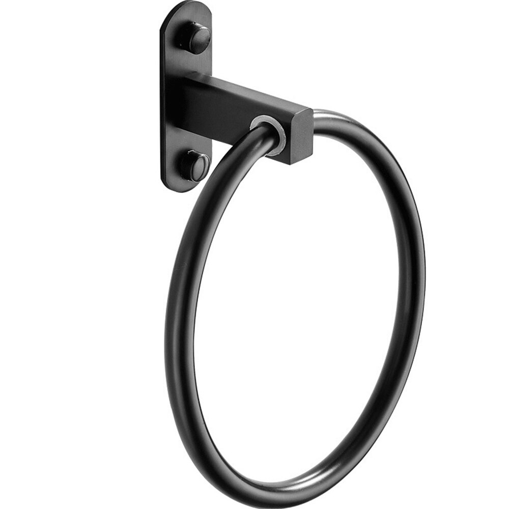 1 Set Towel Ring Aluminum Alloy Hand Towel Rack Hanger For Bathroom Black Durable Glue Concealed Screws Included