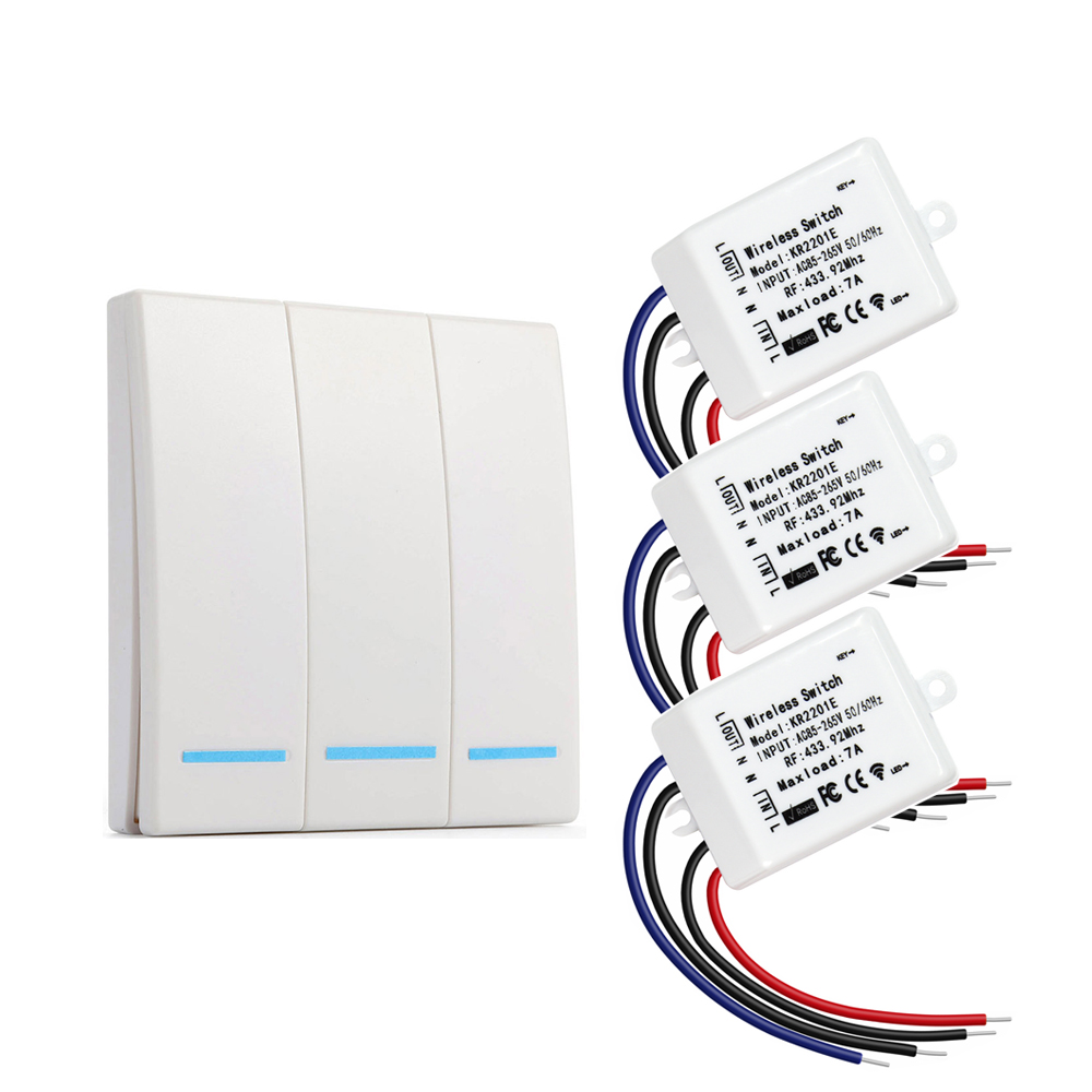 GERMA 433Mhz 86 Type Portable RF Wireless Switch Light Remote Control Switch AC 110V 220V Receiver Smart Switch Wall Panel: 1 RC and 3 Receiver