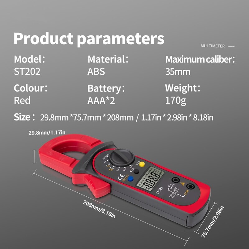 ST202 Digital Clamp Meter Multimeter Resistance Ohm Transistor LCR w Temperature 35ED