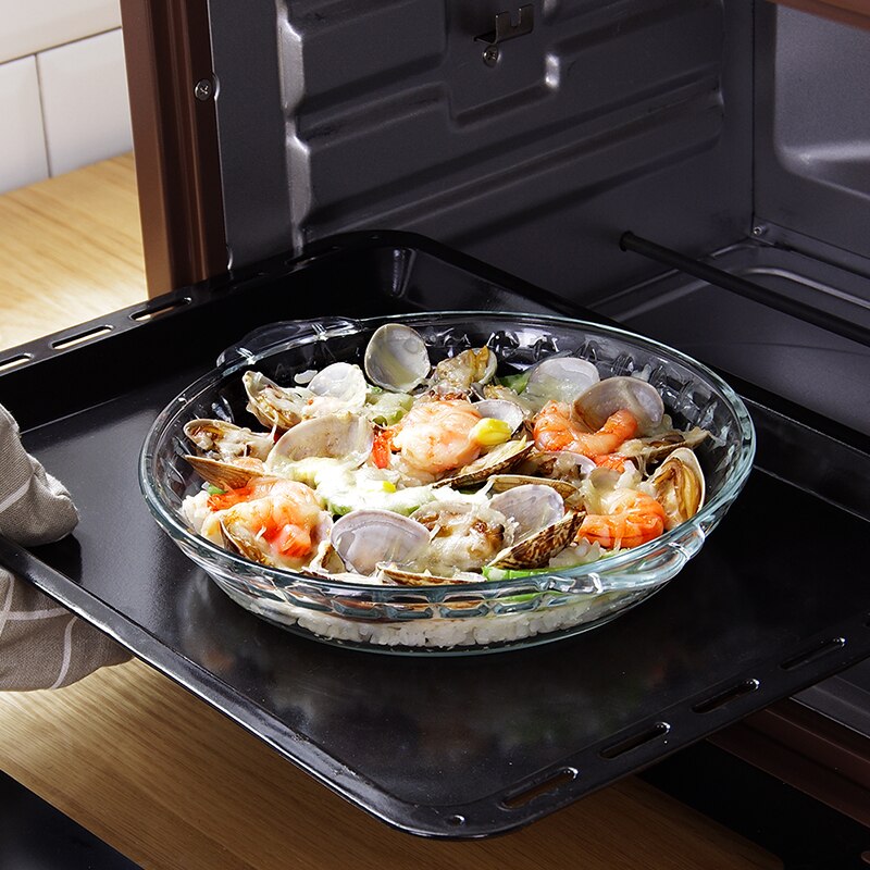 Heat-resistant glass plate thickened tempered salad fish plate household round tableware transparent microwave dish mx8031203