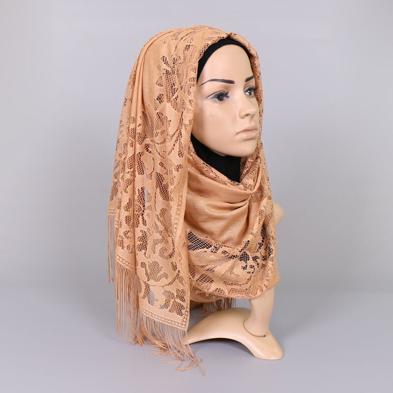 Hollow Out Flower Lace Hijab Sjaal Vrouwen Effen Kleur Vlakte Moslim Hoofd Haar Sjaals Wraps Winter Wit Zwart Rood