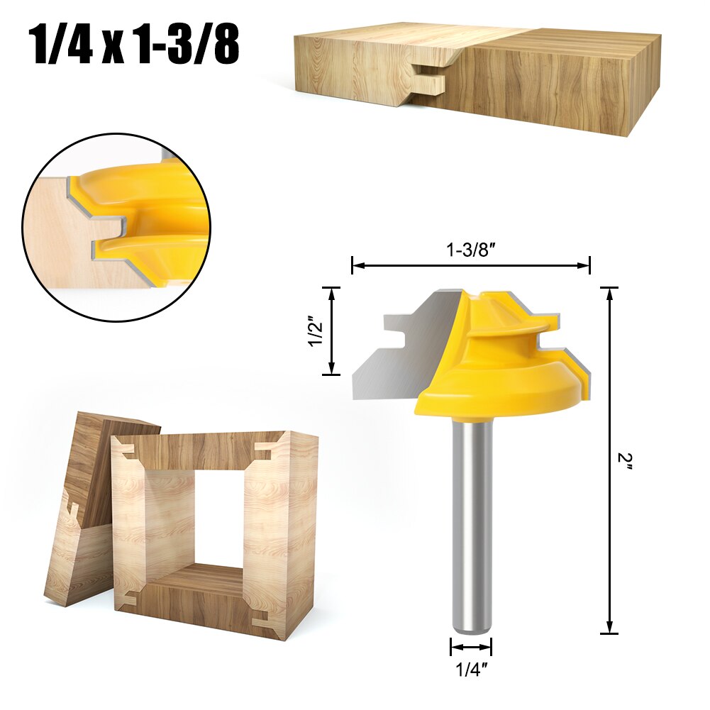 Vástago de 8mm, bloqueo de 45 grados, broca enrutadora de inglete, fresa, herramienta de carpintería de espiga para corte de madera, aleación de carburo 6/6,35mm 1-1/2: 10.5 mm