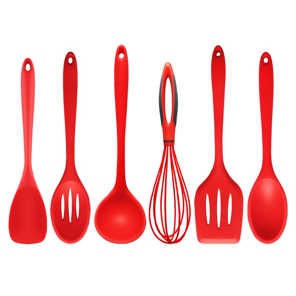 Utensilios de cocina de silicona de grado alimenticio, utensilios de cocina de nailon para cuchara, espátula, cucharón, batidores de huevos, 6 unids/set por juego