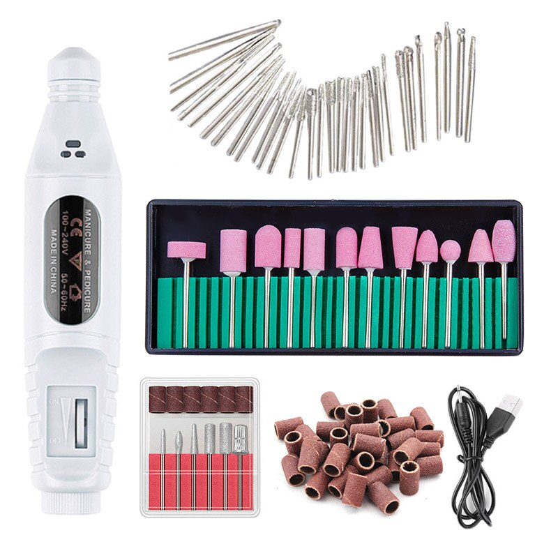 1 set elektrische nagelboormachine, pedicure nagelboorbits, keramische freesjes voor manicure-apparatuur, nagelkunstgereedschap: Witte set 3