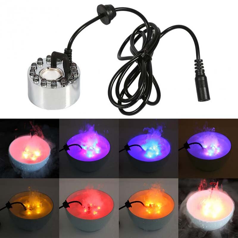 24V Color Changing Ultrasonic Mist Maker Fogger Water Fountain Pond Atomizer Air Humidifier 12 LED with Adapter