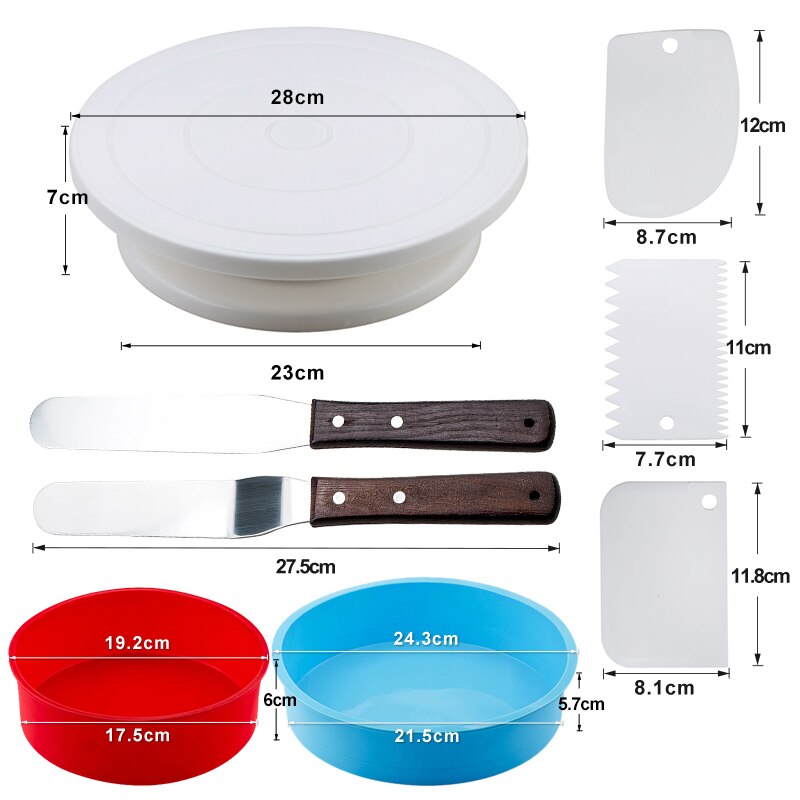 Bakken Taart Decoreren Draaitafel Set Ronde Cakevorm Kam Schraper Soepeler Fondant Dessert Kit Bakken Set Gebak Levert: Set 9