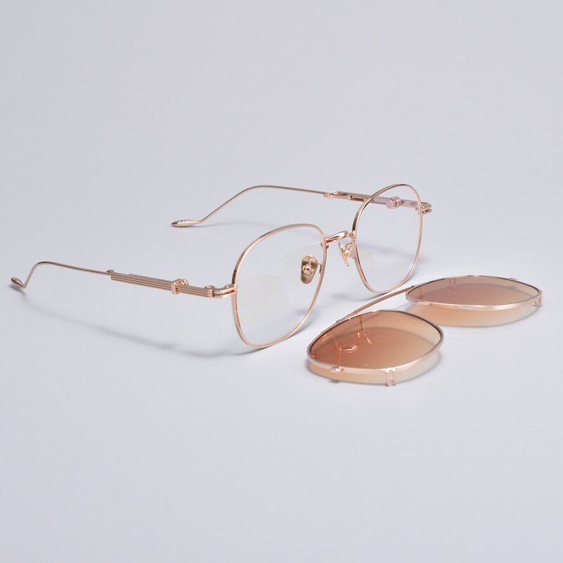 korean Prescription Eyeglasses Frame With clip men Women Round Myopia Optical Gentle Diplo-the cub 032 Glasses Frame: Gold  brown