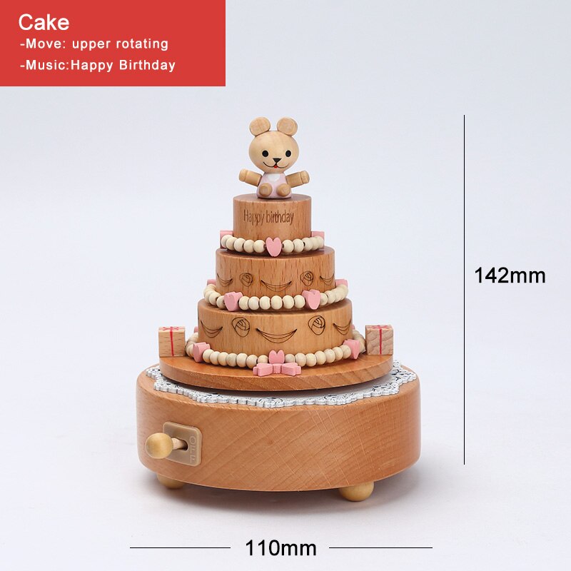 Wood Music Box Caja Musical Wooden Boxes Girls Clockwork Craft Free Engraved Birthday Home Decoration Accessories YYH-MZ: Cake