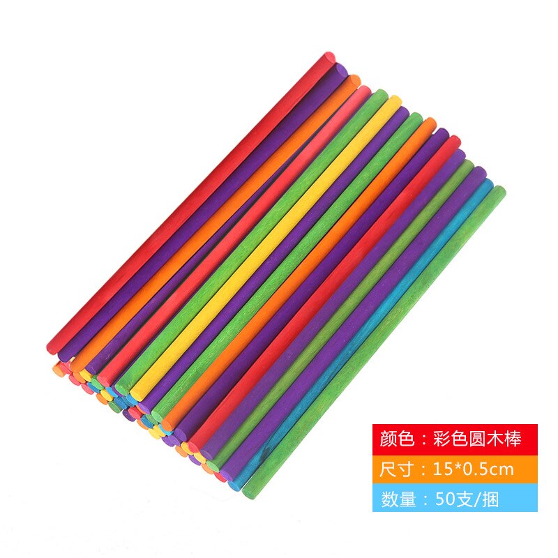 50Pcs Natural Wooden Pop Popsicle Sticks 10/15CM Length Wood Craft Ice Cream Sticks Popsicle Round Sticks DIY Popsicle Tools: 15x0.5cm B