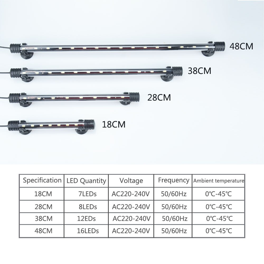 Aquarium Light LED Waterproof Fish Tank Light Underwater Fish Lamp Aquariums Decor Lighting Plant Lamp 18-48CM 220-240V 5730chip