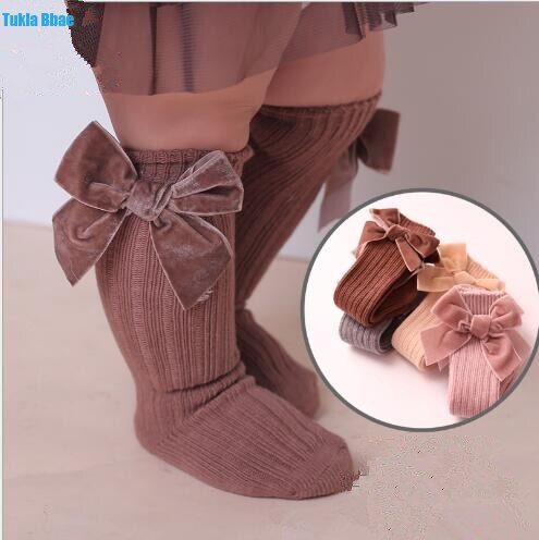 0-3 ans automne et hiver grand nœud en laine bébé chaussettes couleur unie pure mi-haute enfant filles tube chaussettes