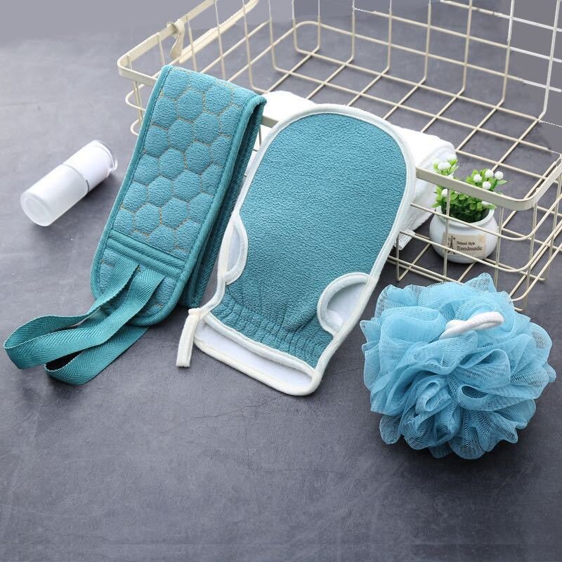 Magia conjunto de toalhas de banho esfregando para trás lama peeling corpo massagem chuveiro do banheiro escova de limpeza da pele do purificador prolongado: Azul