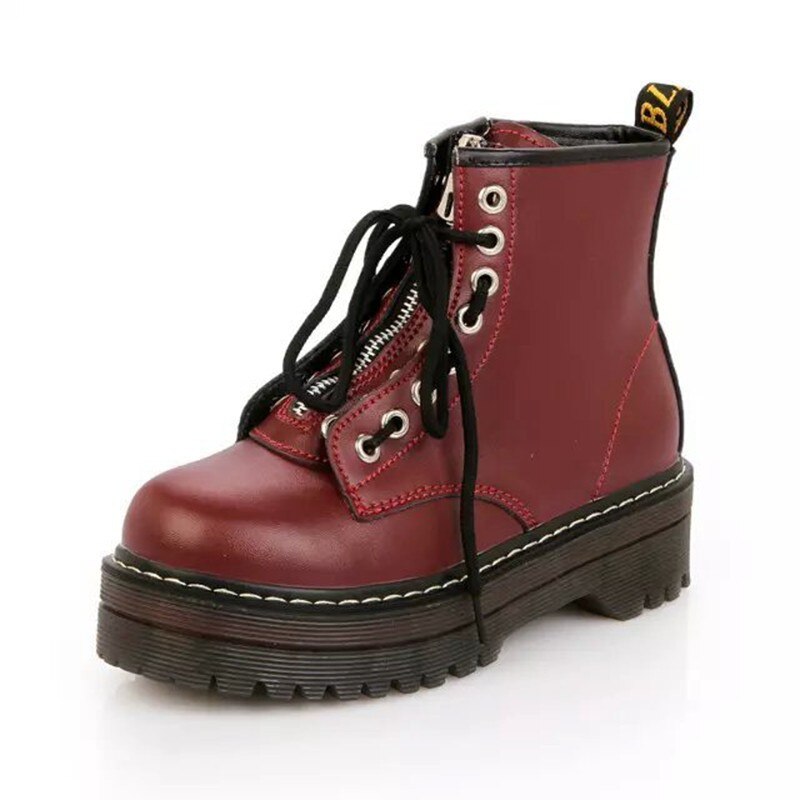 Moto bottes étudiant fille chaussures en cuir PU coeur boucle moine sangles mi talons chaussures fermeture éclair bottes d'équitation: Rouge / 37