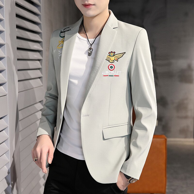 Men Business Causal Blazers Coats Black Blue Stripe Suit Jacket Spring Autumn Male Groom Formal Dress: dou lv / L for 54-60 kg