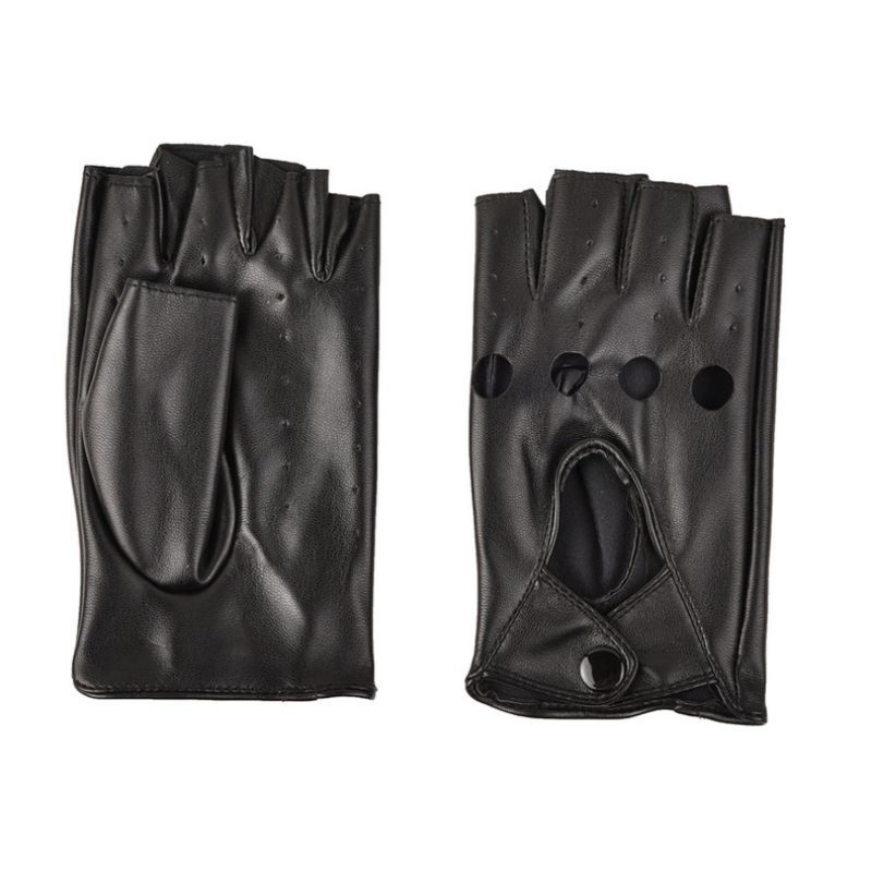 Children's Leather Gloves Boys And Girls Fingerless Gloves Children Half Finger Gloves Breathable Non-Slip Black