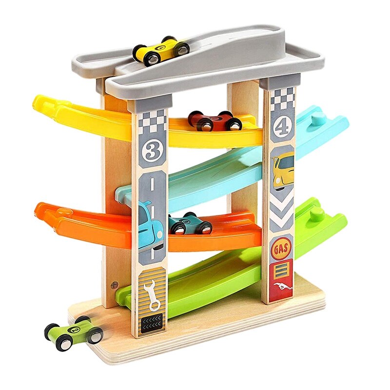 Baby bil leksak för 3-6 år gammal , 4 mini bil träspår ramp ramp racing spel, lämplig för pojkar och flickor: Default Title
