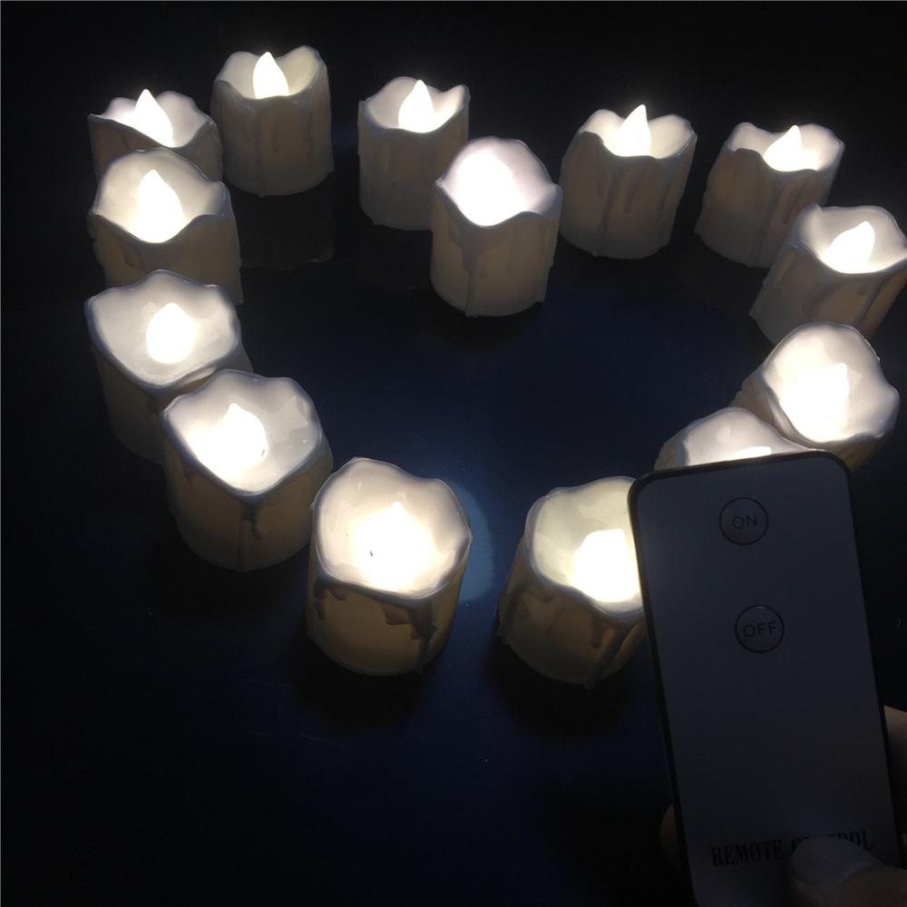 Pack of 12 Electronic Flameless Candle Remote control LED Candles Christmas Wedding Tealight Church Decoration Tear: white remote