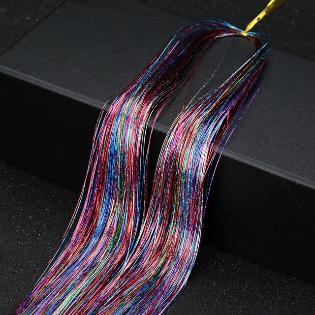 Hair Tinsel Strands Of Hair Colored Hair Strands Glitter Hair Extensions For Braids Hair Dazzle Braids With Elastic Extensiones: Seven colors 