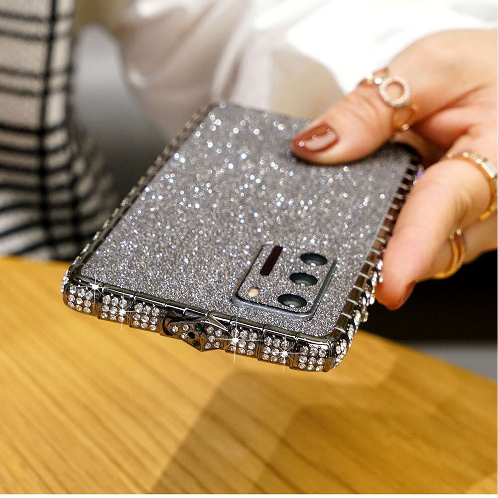 Luxo strass caso de metal amortecedor para huawei p40 pro caso bling glitter cristal diamante p40 capa coque para huawei p40 funda: Huawei P40 / Black