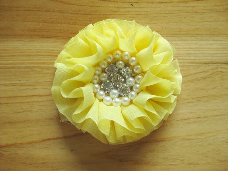 15 colours 30 stks/partij goedkope kralen stof chiffon verstoorde bloemen w/pearl rhinestone center voor baby bloem DIY haar accessoires