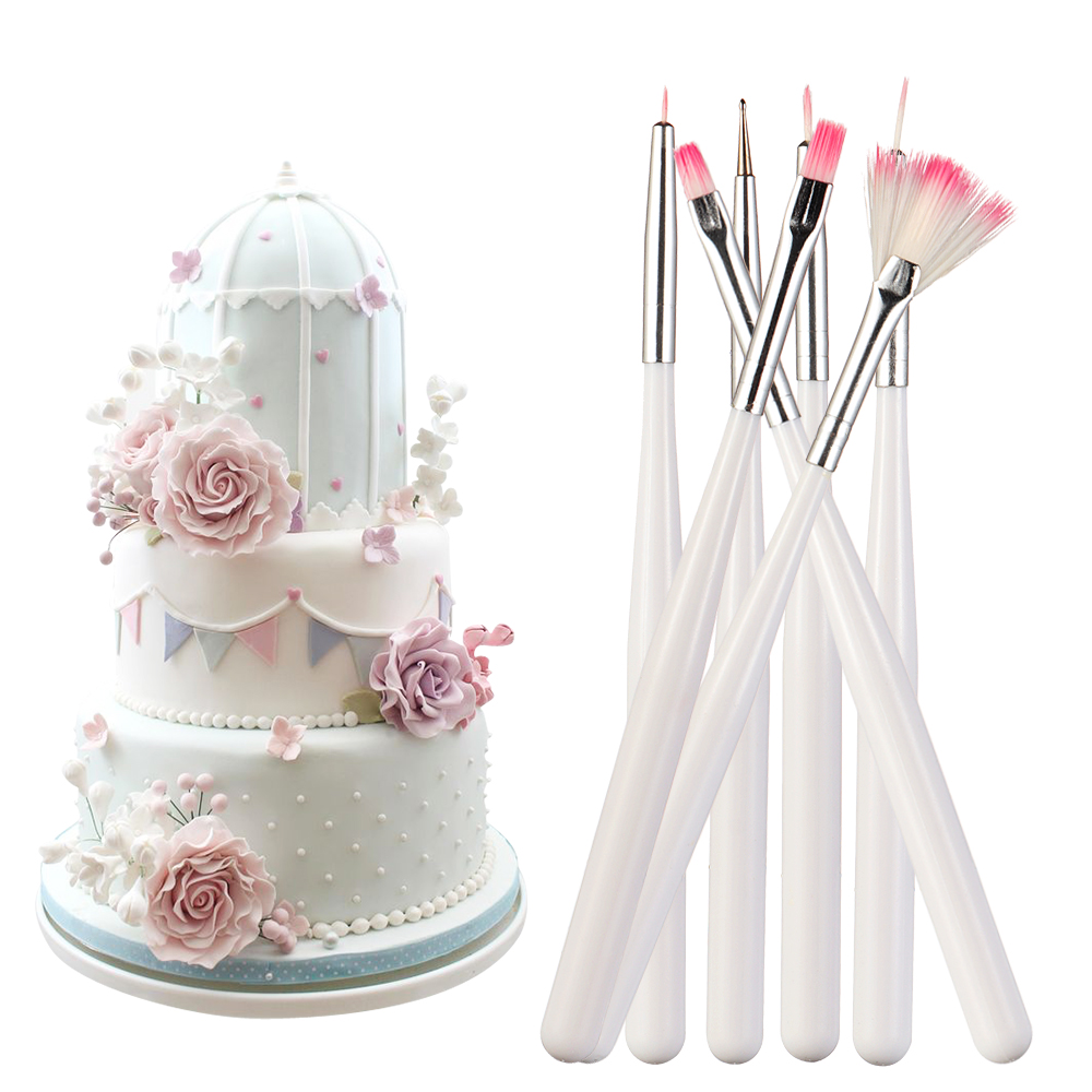 7 stk plast rustfritt stål cupcake maling pennebørste konditor fondant glasur tørke støv form decal dekor tilbehør diy sugarcraft verktøy