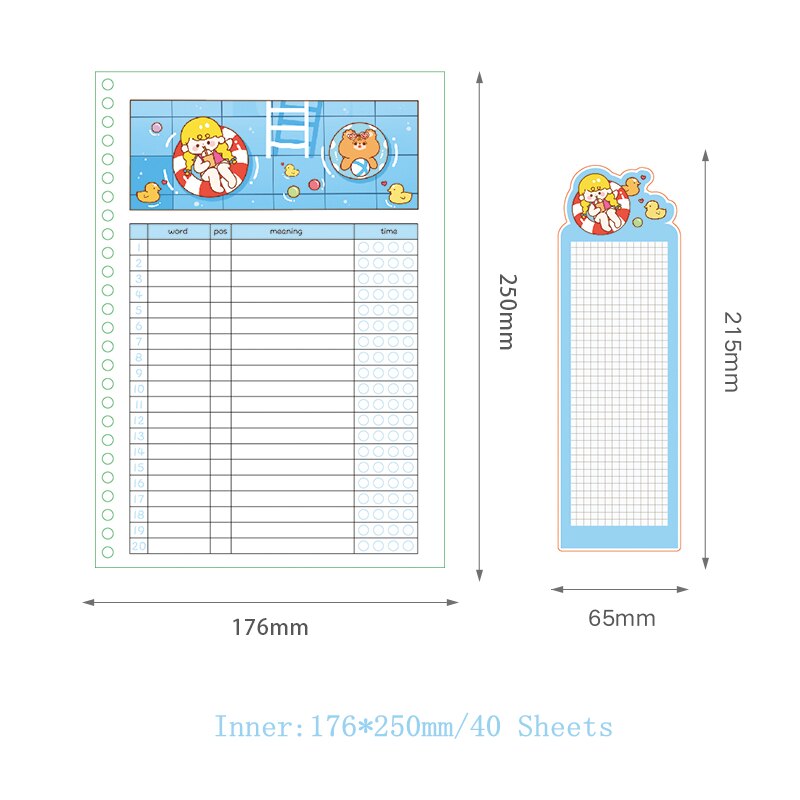 Yisuremia Kawaii B5 Losbladige Hervulbare Woordenschat Woord Boek Engels Geheugen Studie Notebook School Briefpapier: refill paper Blue
