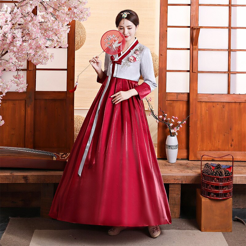 Hanbok-ropa coreana para mujer, manga larga, bordado Floral, Princesa, Palacio, tradicional, Retro, disfraz de escenario actuación
