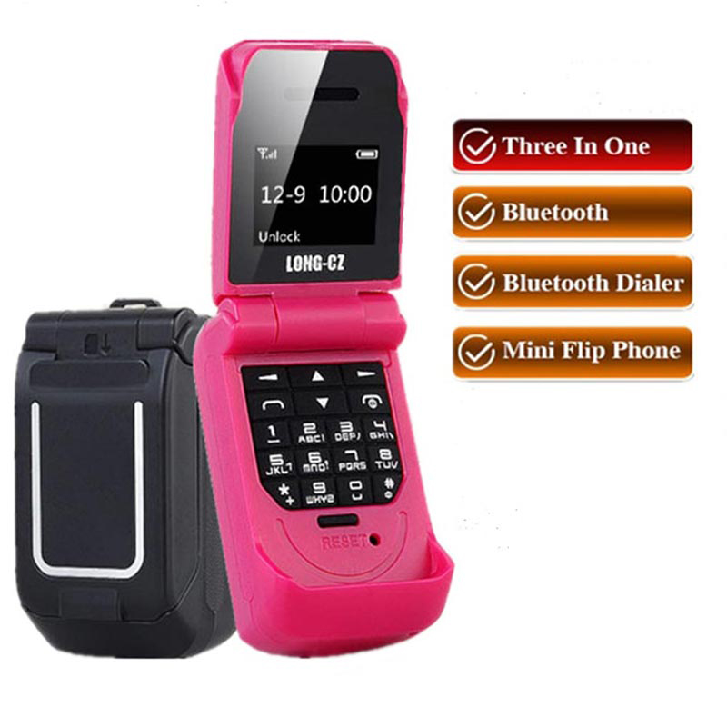 Mini Flip teléfono móvil LONG-CZ J9 0,66 "más pequeño teléfono celular inalámbrico Bluetooth marcador FM Voz Mágica auriculares manos libres para niños