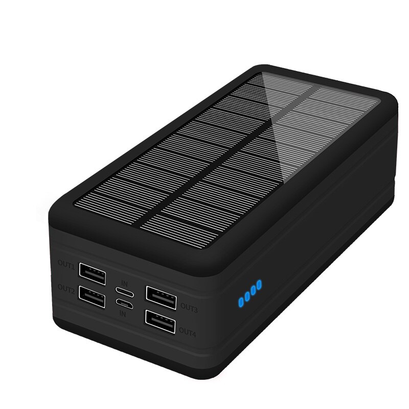 99000mAh Solare Banca di Potere del Caricatore Portatile di Grande Capacità Esterna Impermeabile 4USB Port Banca di Potere per Il Iphone Xiaomi Samsung: Black