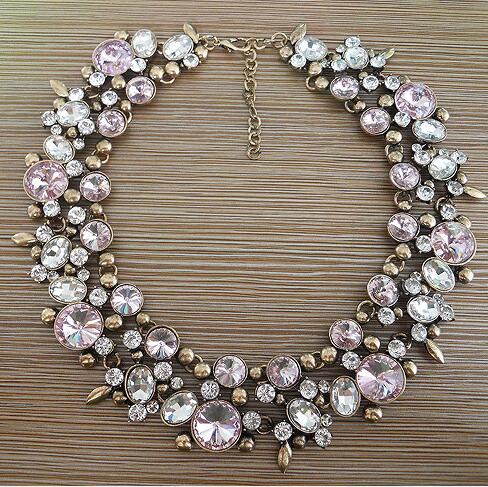 Large Collar Statement Choker Necklace Women Glass Crystal Rhinestone Necklace Female Boho Ethnic Big Bib Maxi Necklace Jewelry: pink