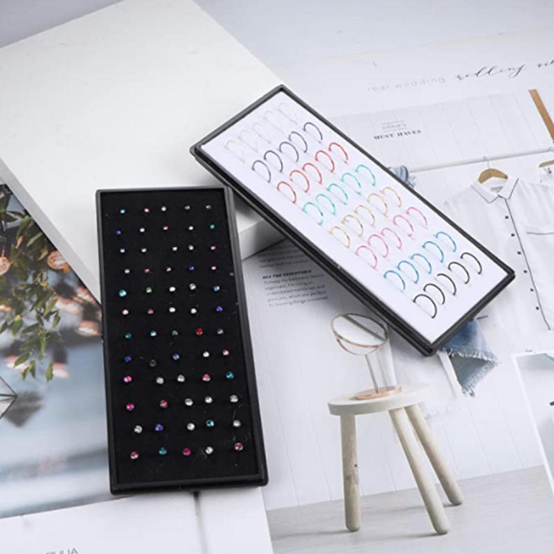 Pack de clous de nez en acier inoxydable, 40/60 pièces, cerceau de perçage de nez en cristal en vrac, ensemble d'anneaux de nez en forme de L, Piercing courbé, bijoux pour le corps