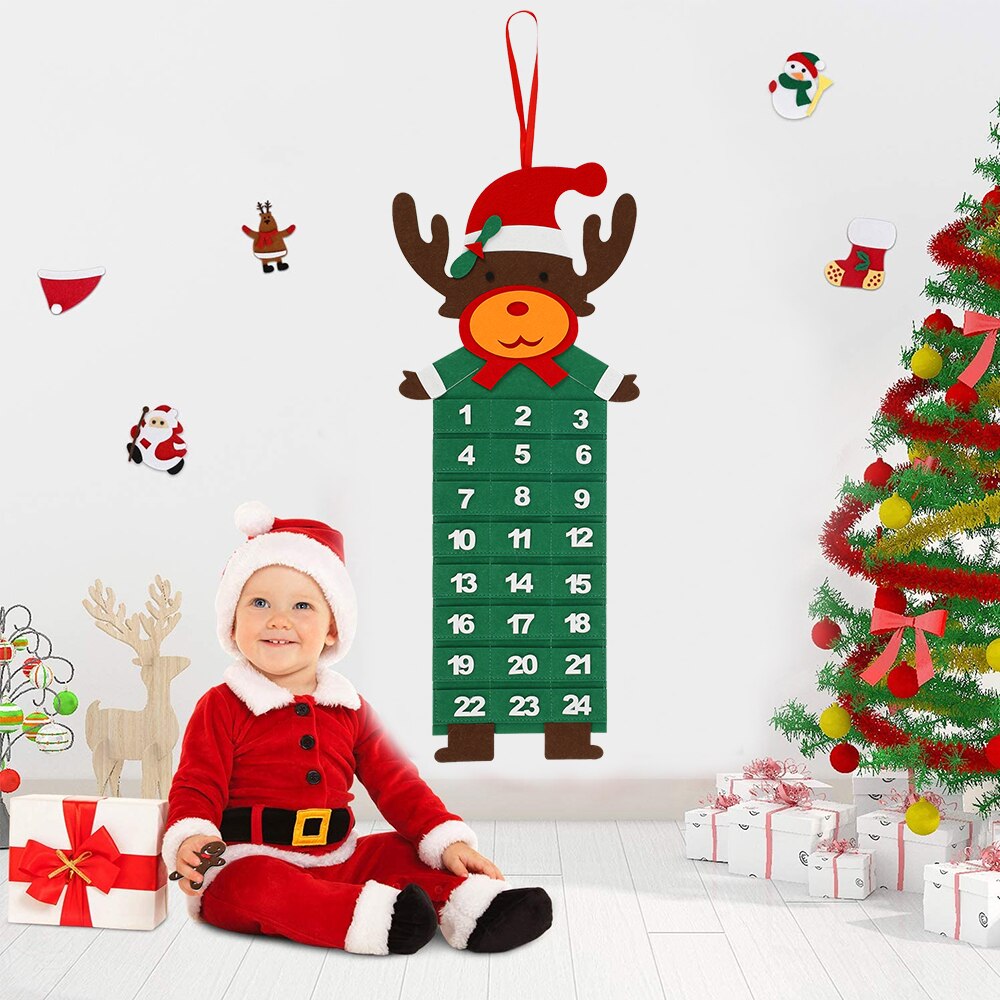 Felt Advent Calendar Hanging Fabric Christmas Tree Advent Calendar with Pockets for Xmas Decorations Child Kids Toys