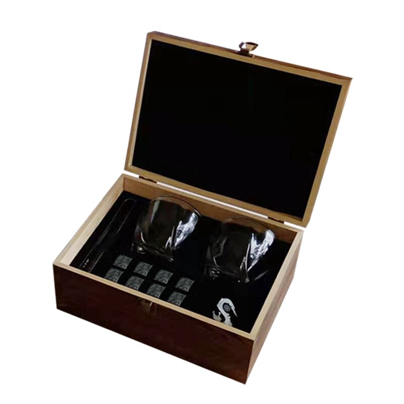 Bourbon Rocks-Juego de con piedras enfriadoras de Whisky-piedras reutilizables para Whisky de glassure en caja de madera para hombre: Default Title