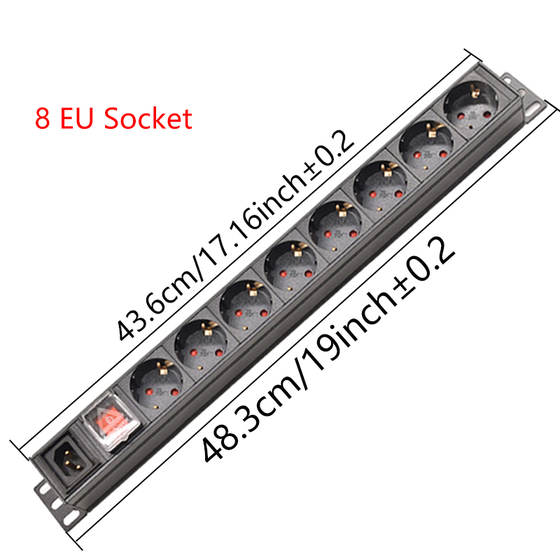 Cabinet 19inch PDU Power Strip Unit C14 Interface 8Ways EU/US/AU/C13/Universal Socket Extension Electrica With Switch: Warm White / Wall Socket