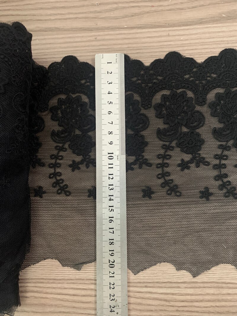 Tela de encaje de malla con bordado de flores, borde para vestidos de novia, velo de cabeza, suministros de costura DIY, 1 metro, 45CM de ancho: black 20cm