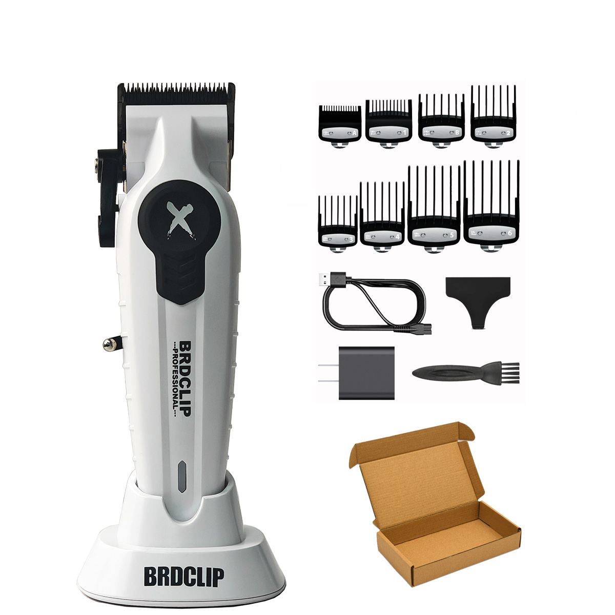 BRDCLIP FA1C NEUE 7500RPM Barber Professionelle Haarschneidemaschine Hochgeschwindigkeitsmotor 2500mAh Elektrische Trimmer DLC Klinge mit Basis: Orange / AU Stecker
